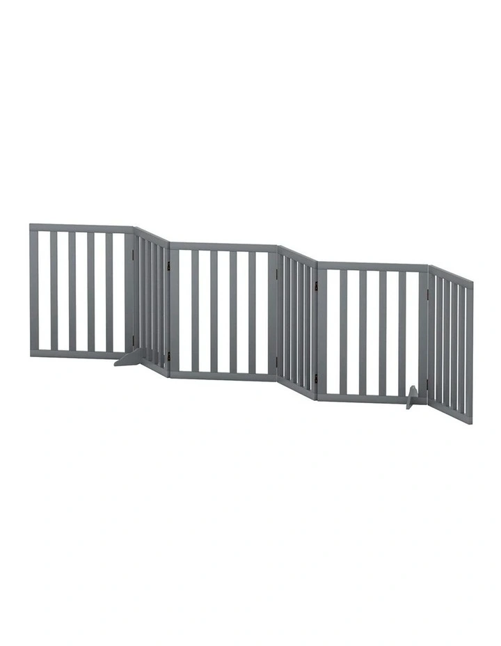 Dog Playpen Enclosure 6 Panel Pet Fence Wooden Play Pen in Grey