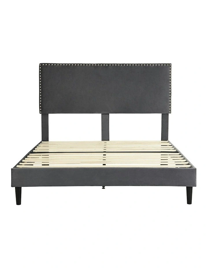 Velvet Adjustable Headboard Mattress Base Queen Size Bed Frame in Grey