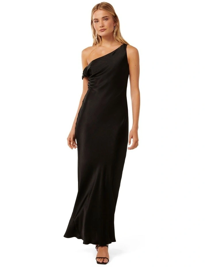 Blake Satin Tipped Shoulder Maxi Dress in Black
