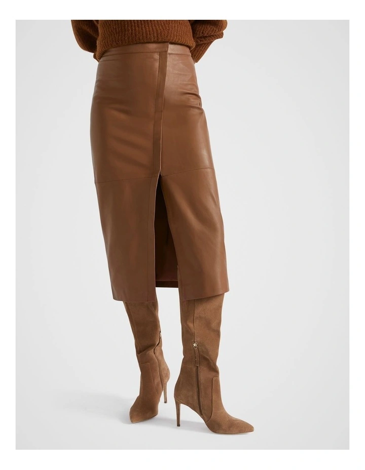 Leather Zip Front Wrap Skirt in Spice