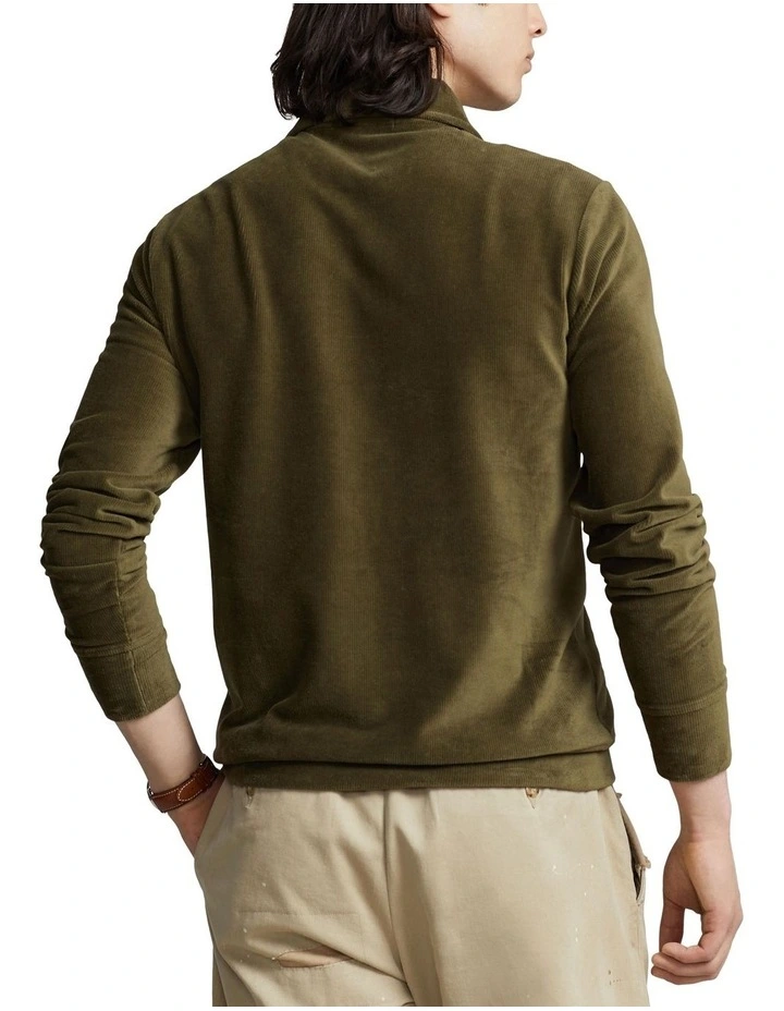 Knit Corduroy Quarter-Zip Pullover in Green