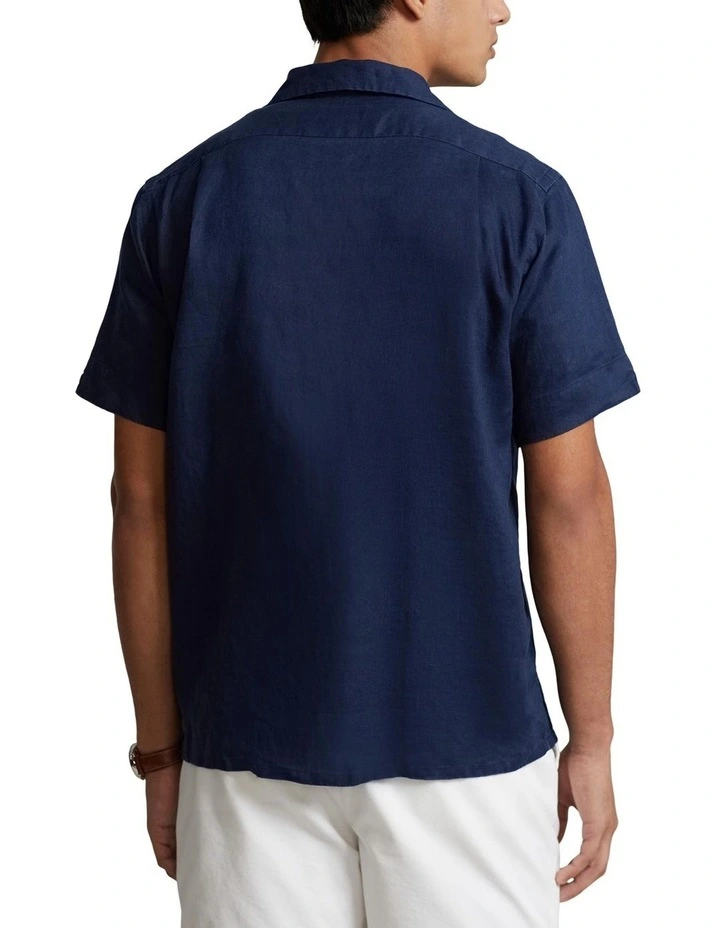 Classic Fit Linen Camp Shirt in Navy