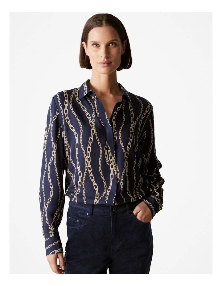 Modal Chain Print Concealed Placket Shirt in Night Sky