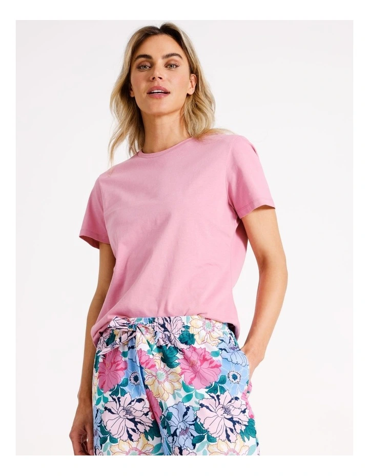 Cotton Knit Short Sleeve Sleep Top in Rose