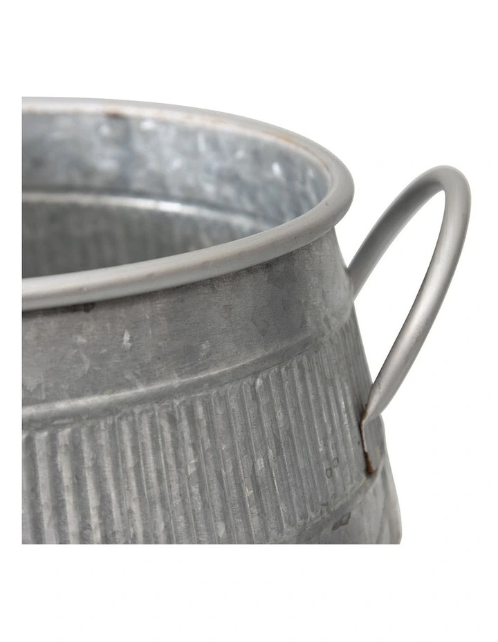 Industro-Chic Barrel Pot Planter Set of 2 in Silver