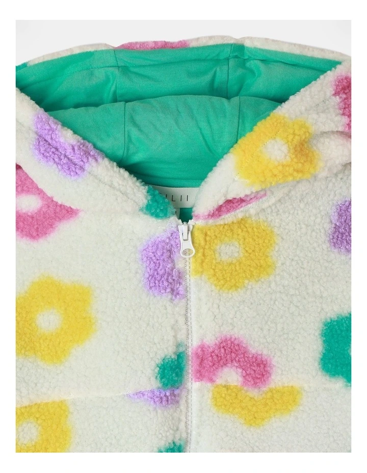 Cropped Sherpa Zip Thru Sweat Top in Vanilla