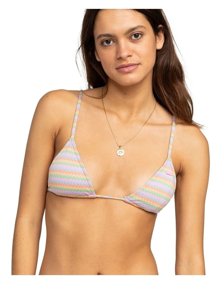 Wavy Stripe Tiki Tri Bikini Top in Papaya Wavy Stripe