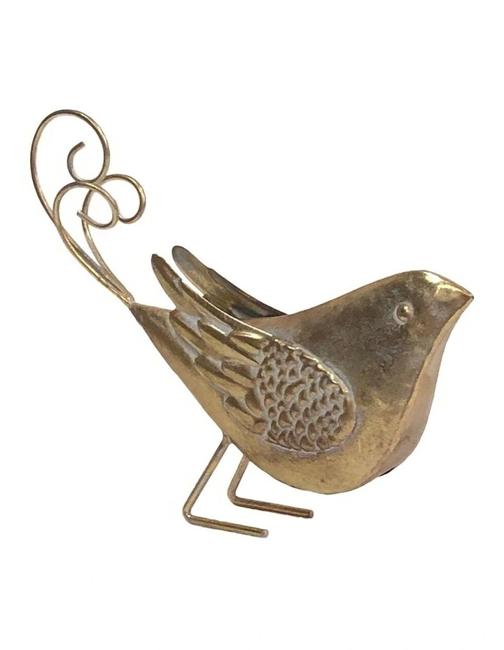 Metal Figurine Bird Ornament in Gold