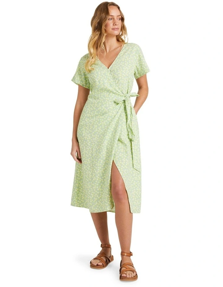 Indigo Sand Wrap Ii Dress in Quiet Green Floral Delight
