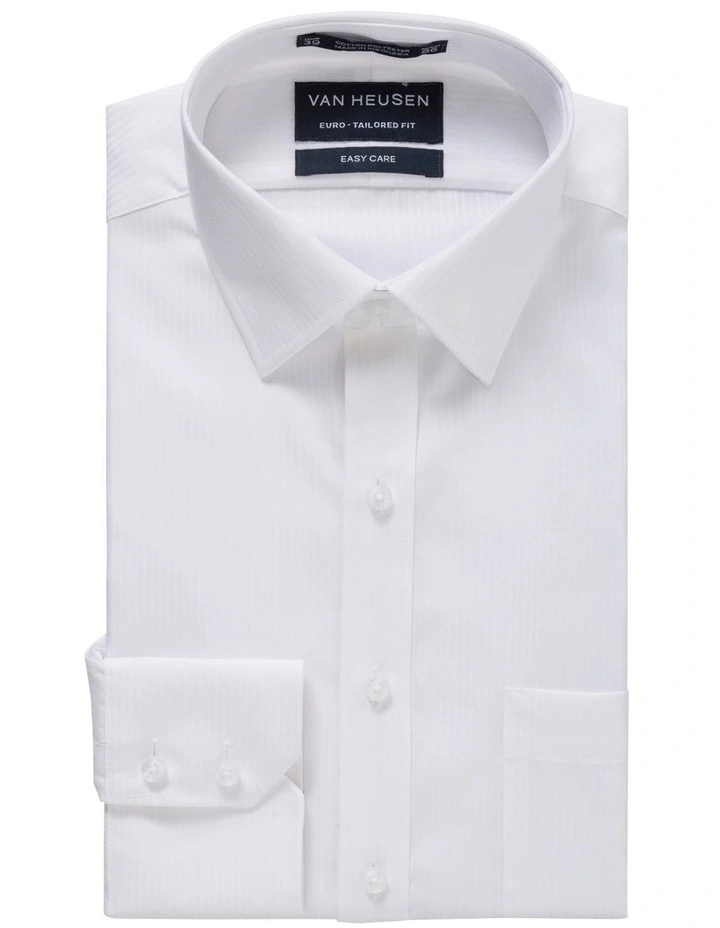 Herringbone Long Sleeve Business Shirt in White