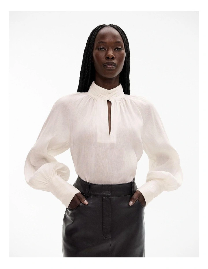 High-neck Raglan Blouse in Chalk