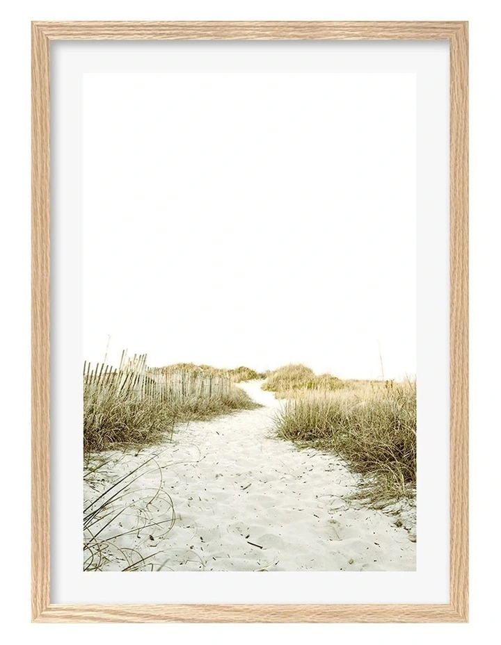 Australian Made Sandy Path 2 Art Print A2 in Natural Frame