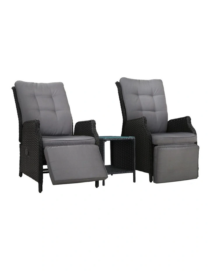 Adjustable Recliner Chairs Table Sun lounge 3 Pack in Black