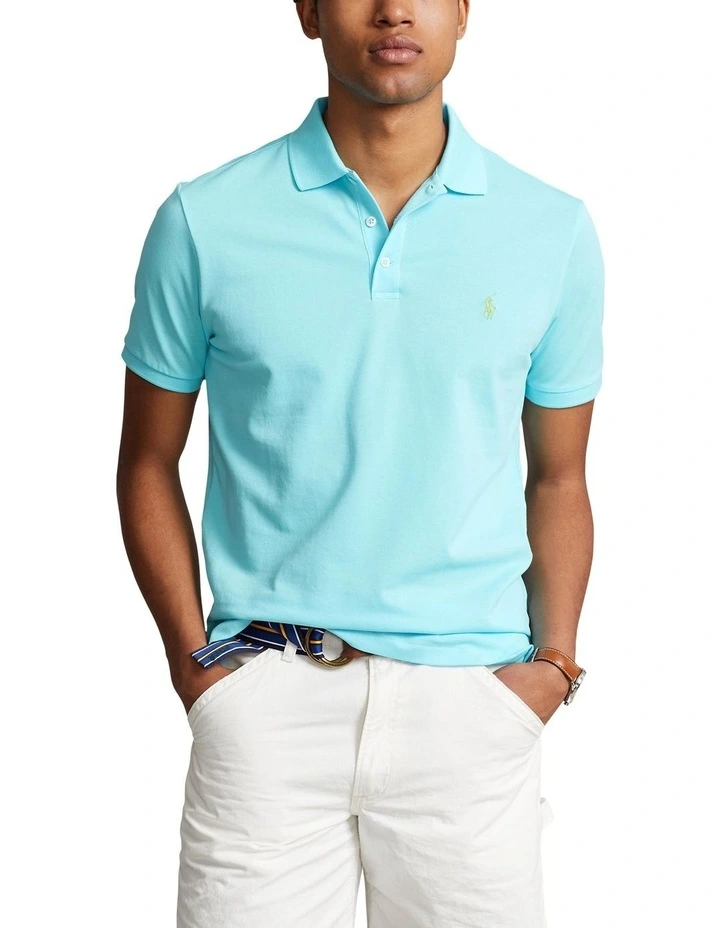 Custom Slim Fit Stretch Mesh Polo Shirt in Aqua