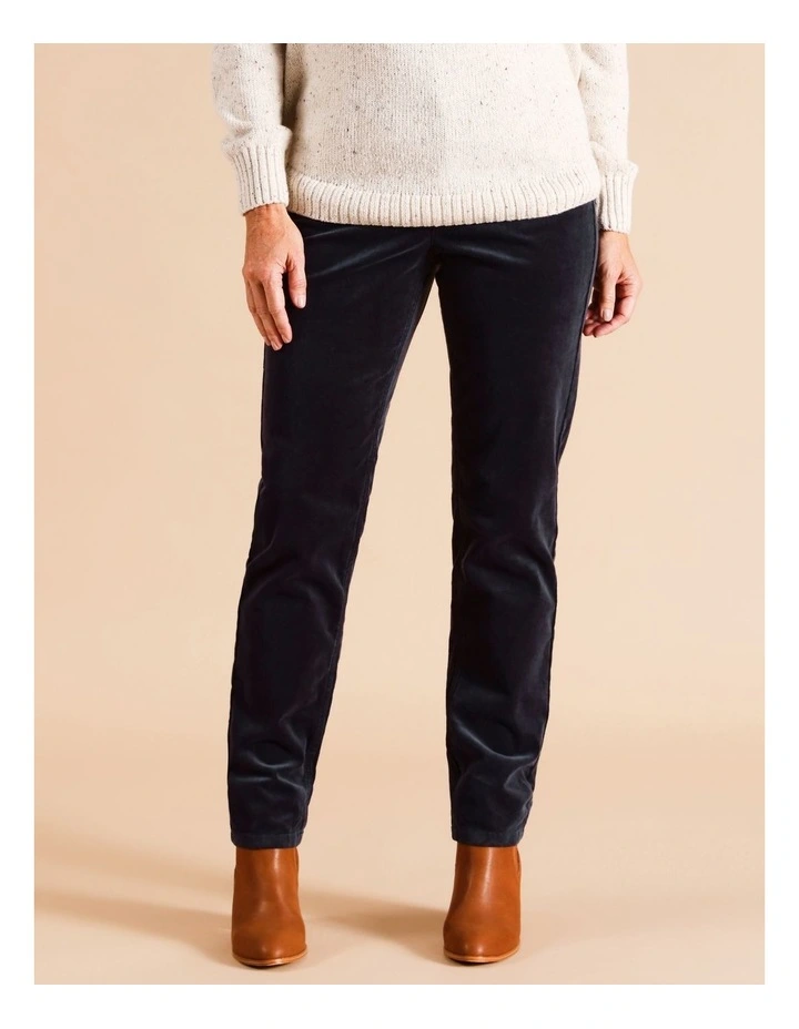 Recycled Cotton Blend 5 Pocket Stretch Cord Pant in Navy