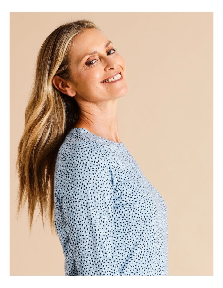 Organic Cotton Wardrobe Staple 3/4 Sleeve Tee In Vintage Blue Pebble
