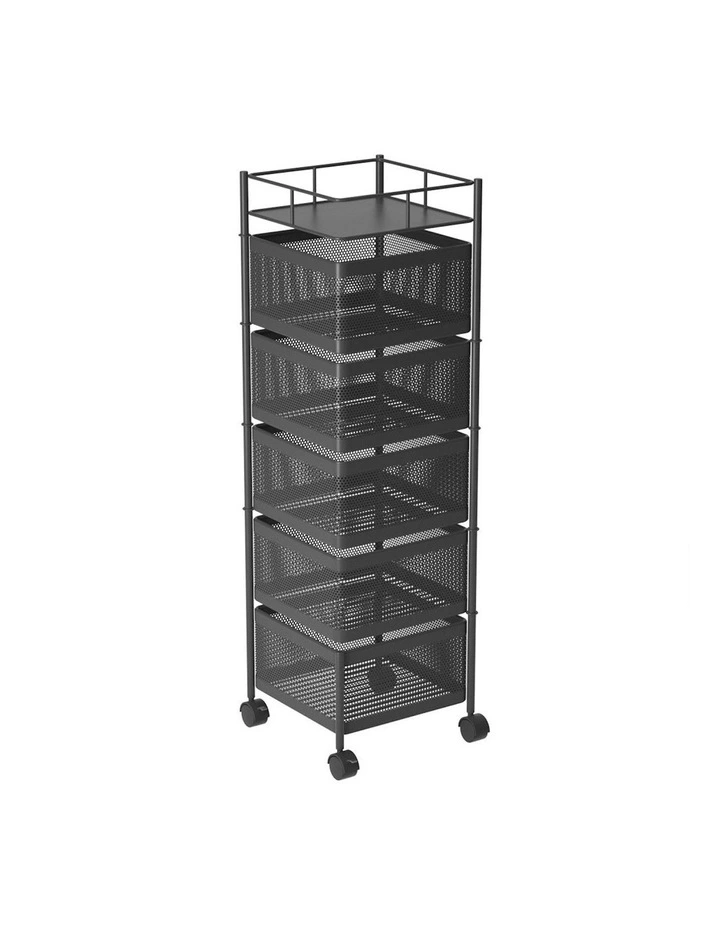 5 Tier Steel Square Rotating Kitchen Storage Organizer with Wheels in Black