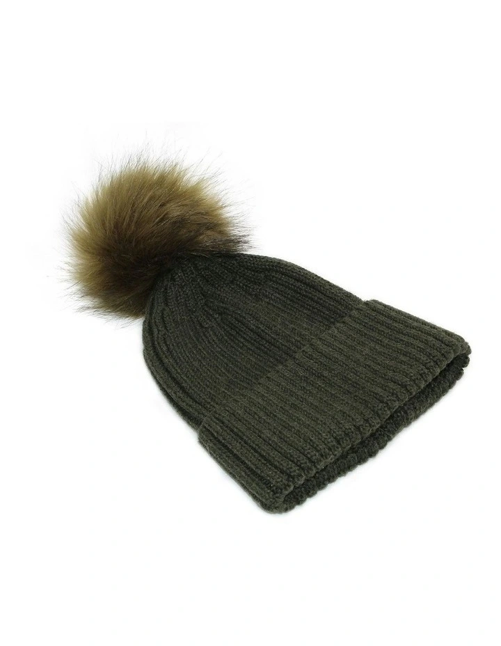 Valentine Wool Blend Beanie in Khaki Green