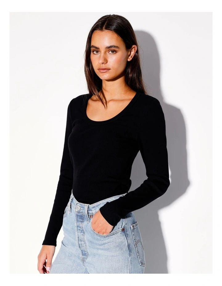 Organic Blend Long Sleeve Scoop Neck Tee in Black