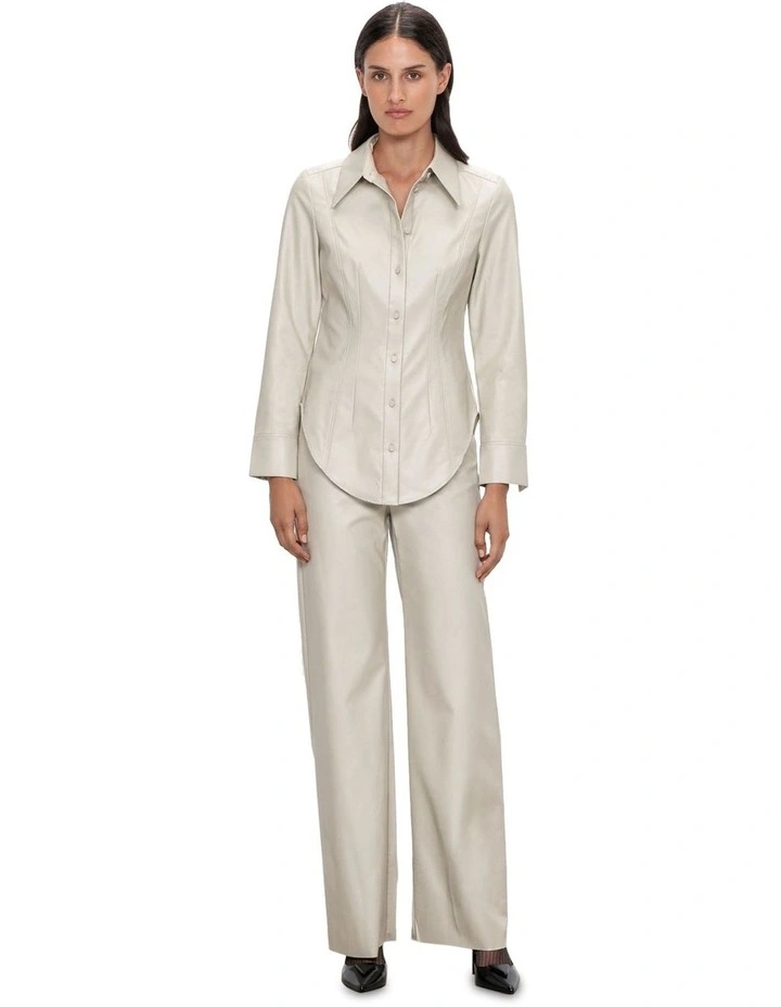 Faux Leather Shirt in Stone
