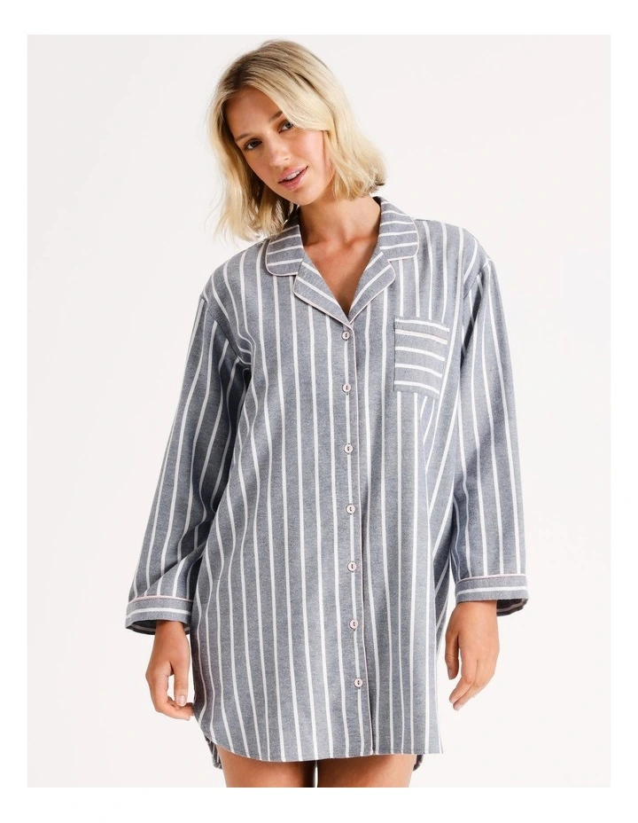 Long Sleeve Nightie in Navy Stripe