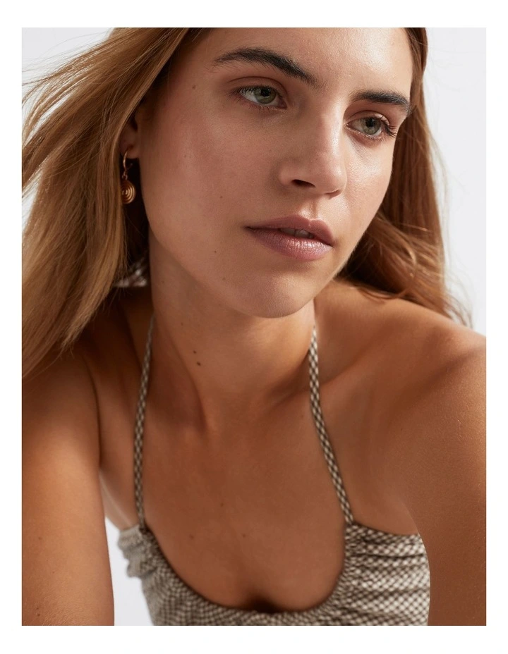 Textured Gingham Halter Top in Cappuccino
