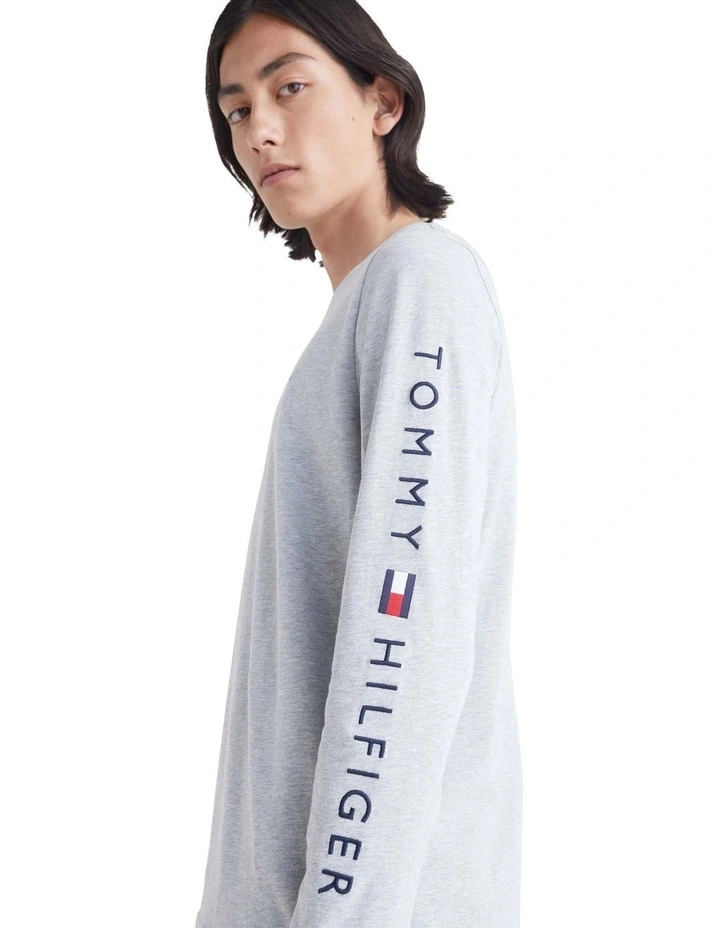 Organic Jersey Logo Long Sleeve T-Shirt in Grey