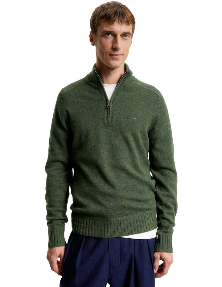 Multi Heather Merino Zip Mock Knit in Green