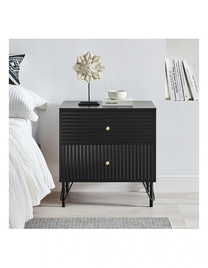 Lisa Wavy Fluted Bedside Table in Black