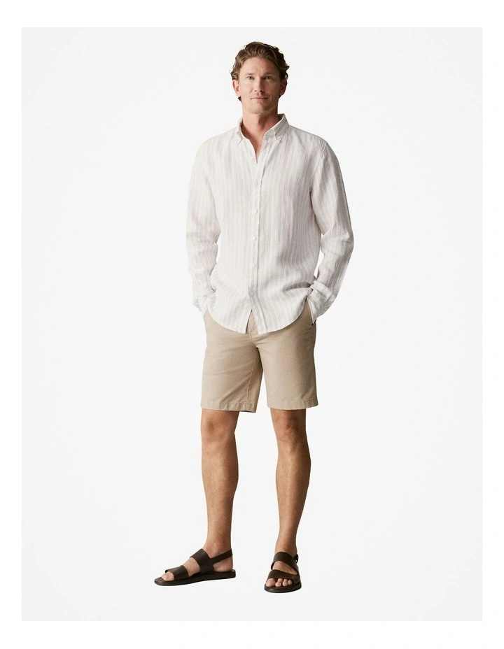 Regular Fit Linen Stripe Shirt in Flax
