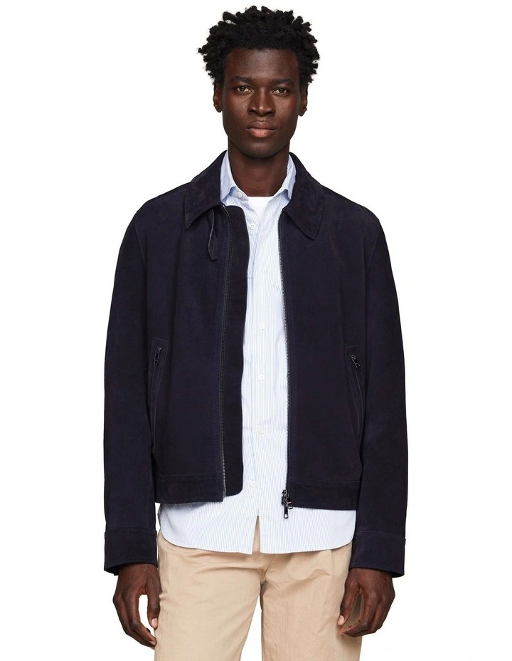 Dressed Casual Belt Suede Jacket in Navy