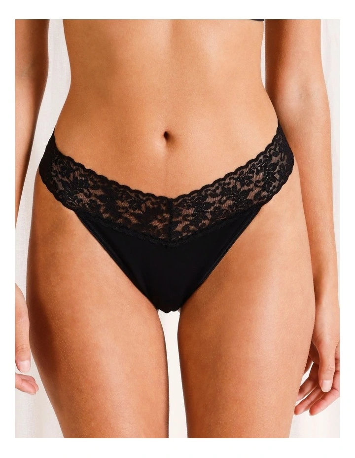 Cotton & Lace Gstring in Black