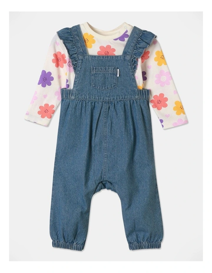 Denim Overall And Long Sleeve Tee Set in Denim