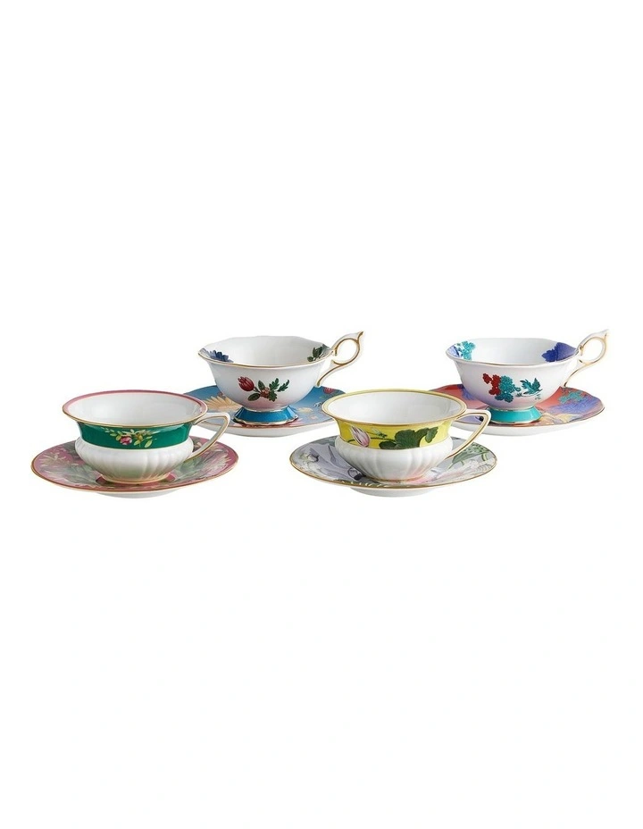Wonderlust Set Of 4 Teacup & Saucer in Multi