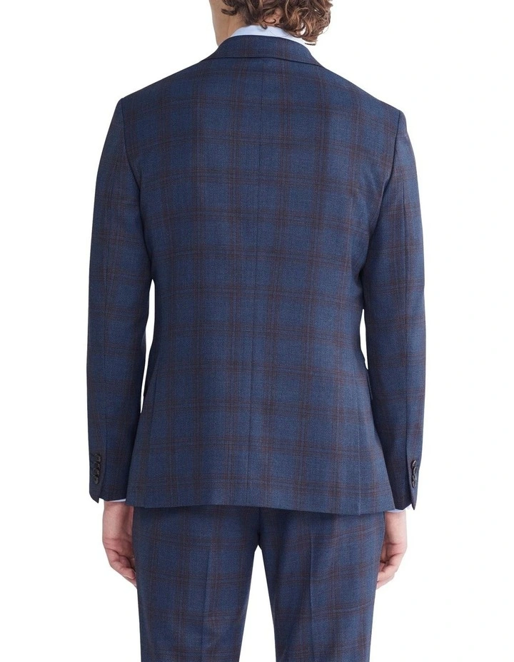 Wool Blend Textured Check Slim Suit Jacket in Navy