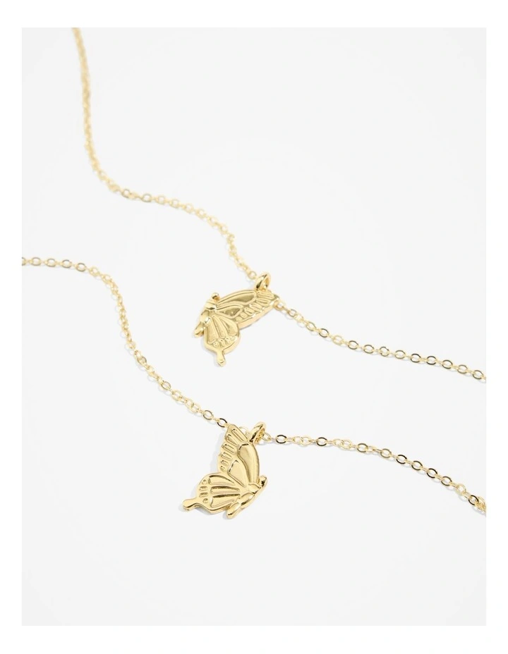 Butterfly Bff Necklace Pack Of 2 in Gold