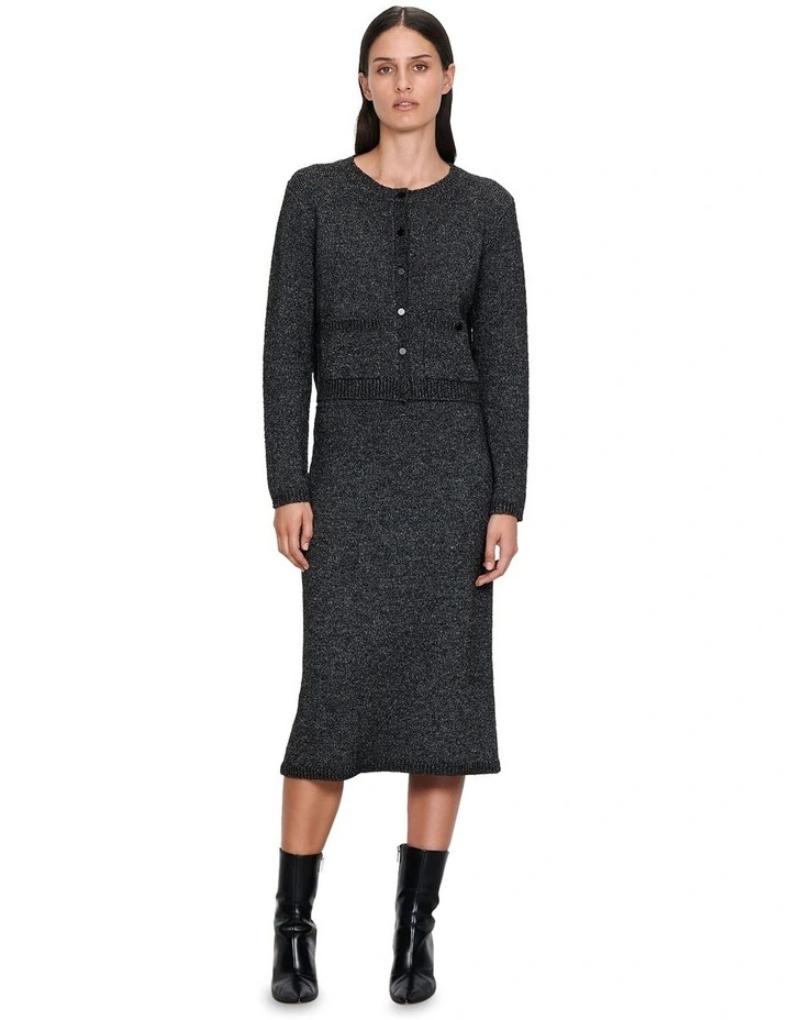 Boucle Knit Pencil Skirt in Black Melange