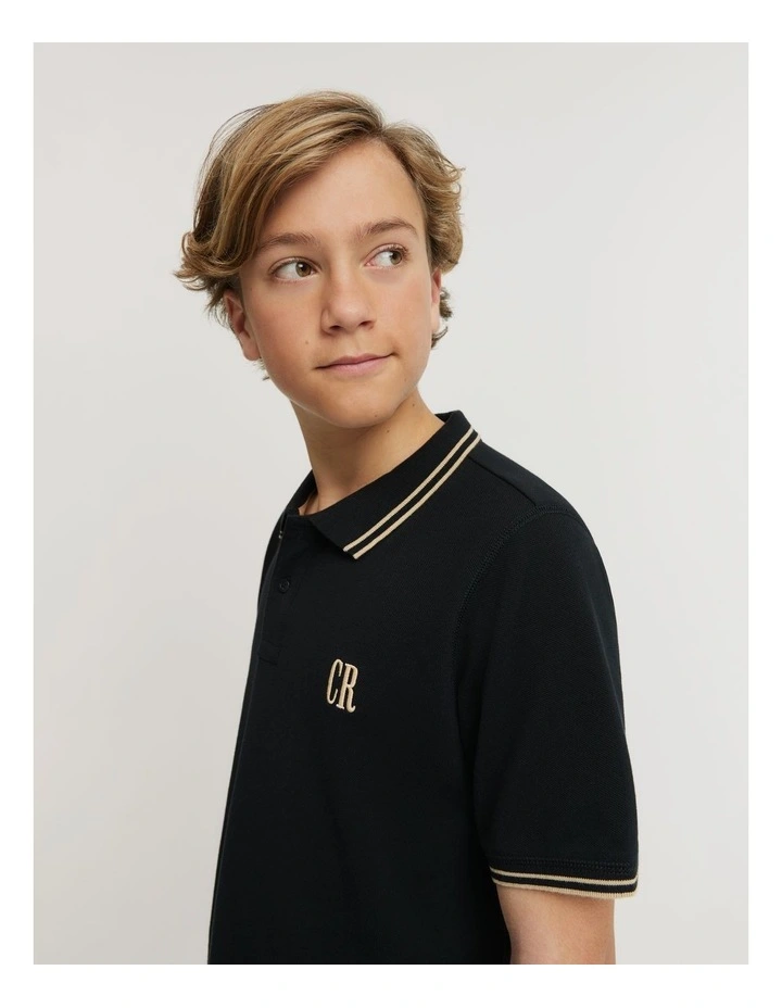Teen Recycled Cotton Blend Logo Polo Shirt in Black
