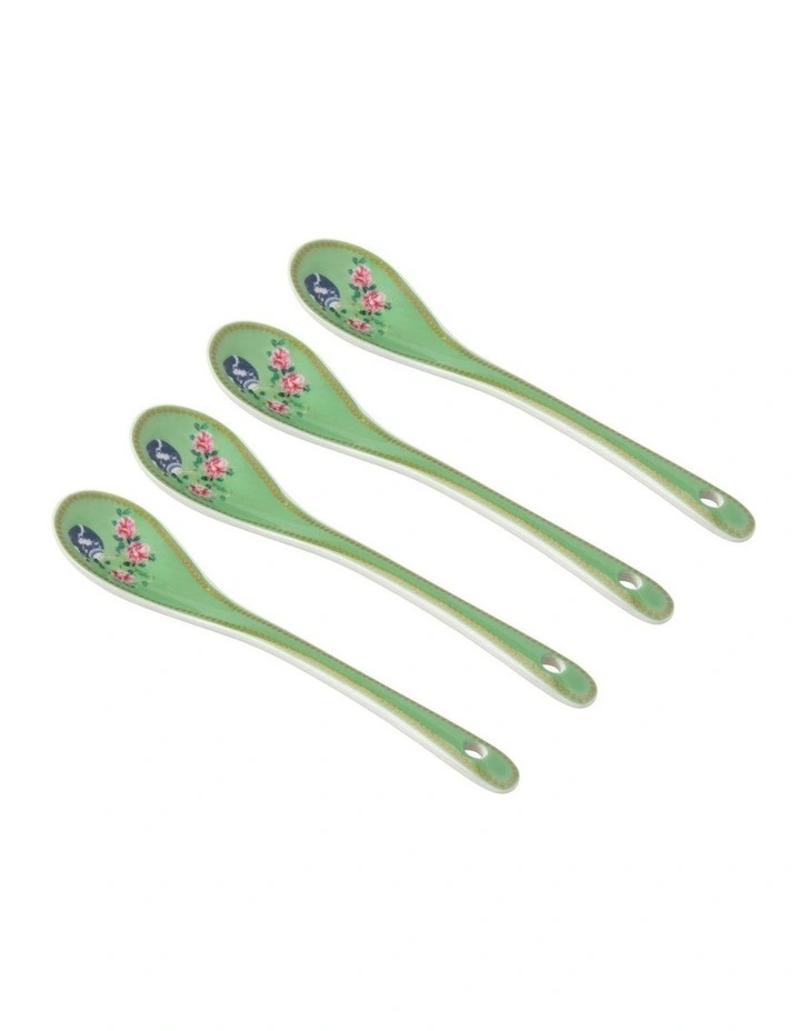 Gift Boxed Gabby Malpas Jardin Camelia Teaspoon Set of 4 in Green