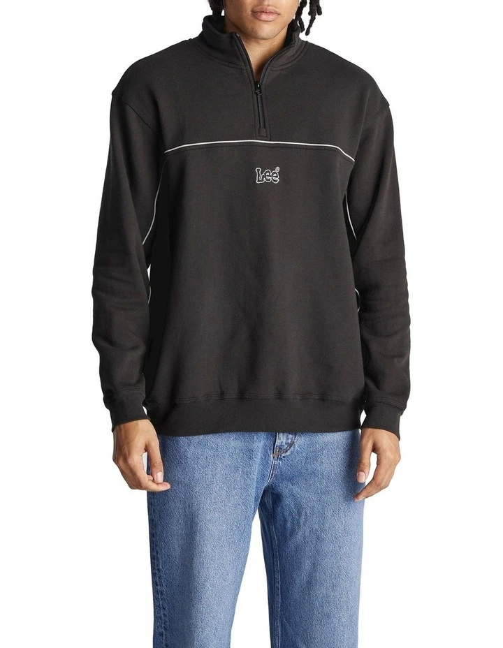 Pipeline Half Zip Fleece Sweat Top in Black Contrast