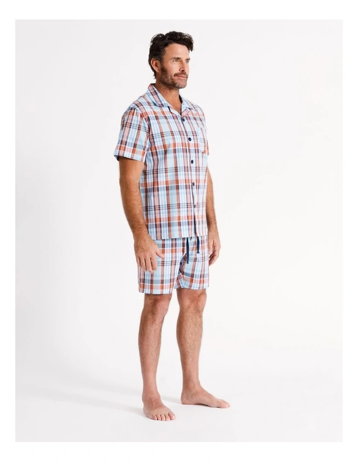 Short Sleeve Softwash Poplin PJ Set Sunset Check in Blue