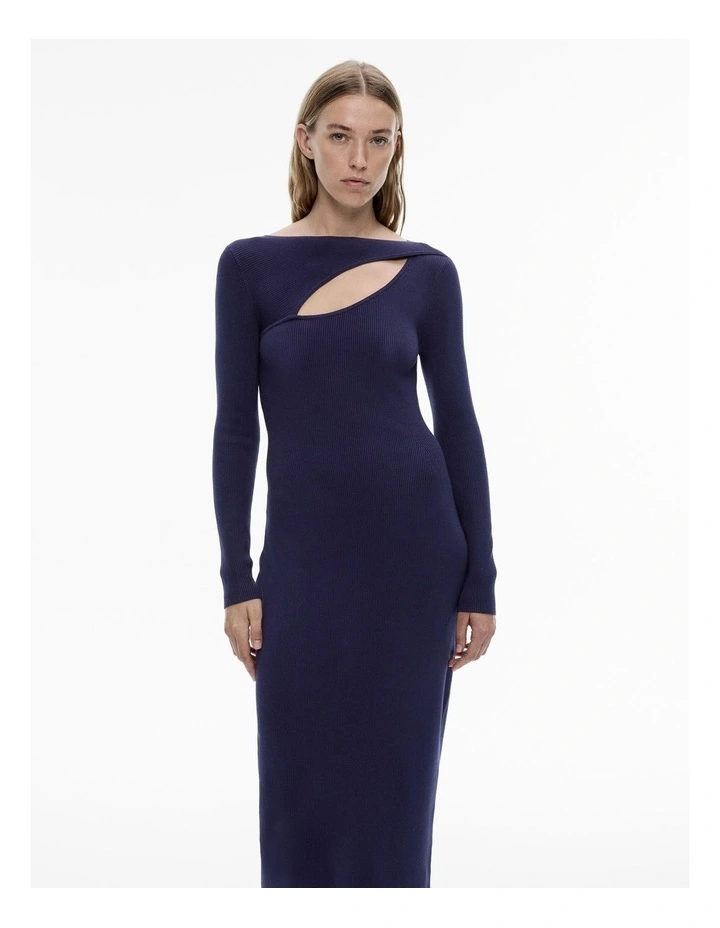 Rib Split Detail Knit Dress in Midnight