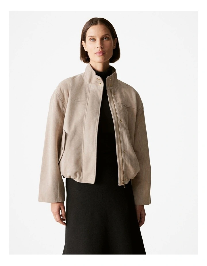 Suede Cropped Blouson Jacket in Atmosphere