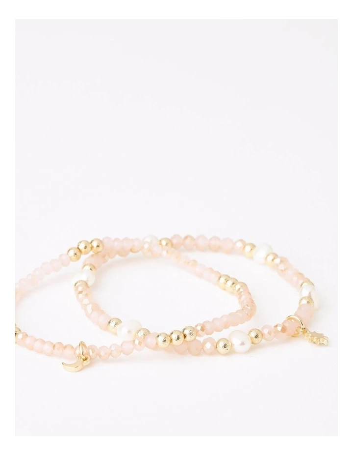 Beaded Bracelet Set With Pearls 2 Pack in Blush