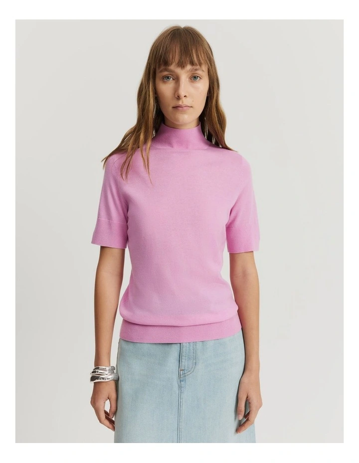 Australian Merino Wool Silk Short Sleeve Knit in Rosetta