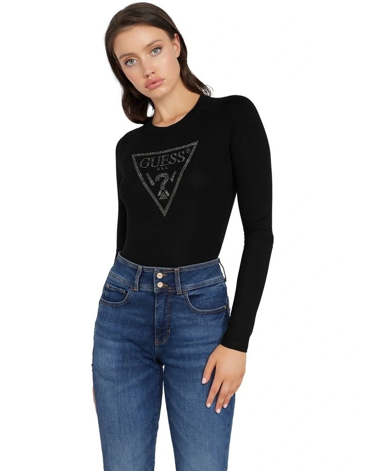 Long Sleeve Cn Logo Bodysuit in Black
