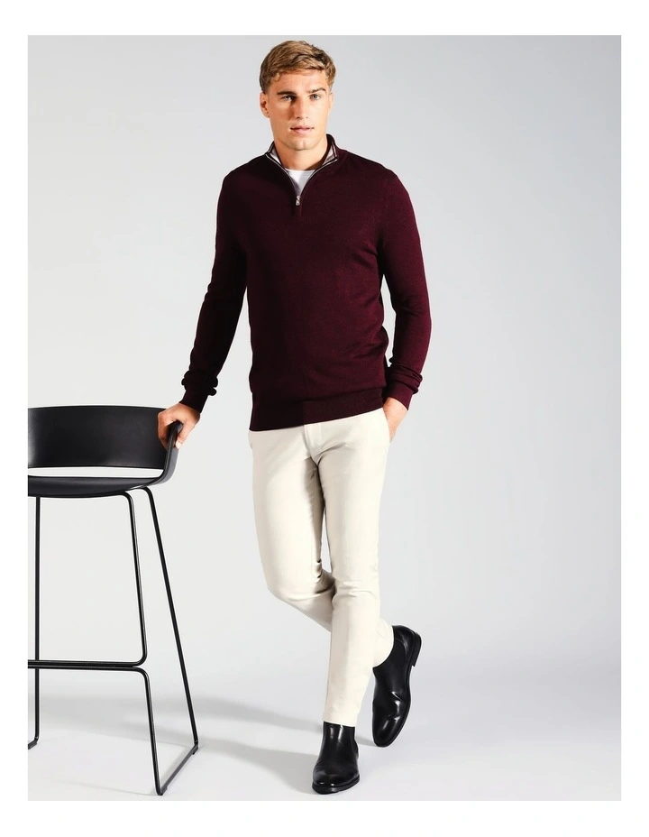 Australian Merino 1/4 Zip Knit in Red