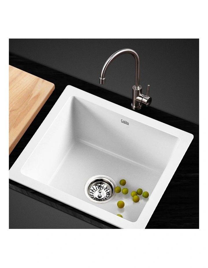 Granite Single Bowl Kitchen Sink Basin 46cmx41cm in White