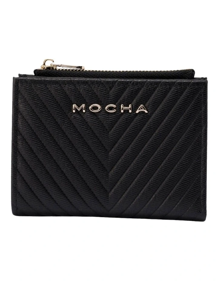 Chevron Mini Leather Wallet in Black
