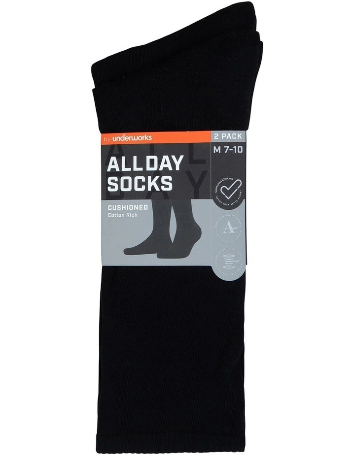Fine Cotton Cushion Foot Socks 2 Pack in Black